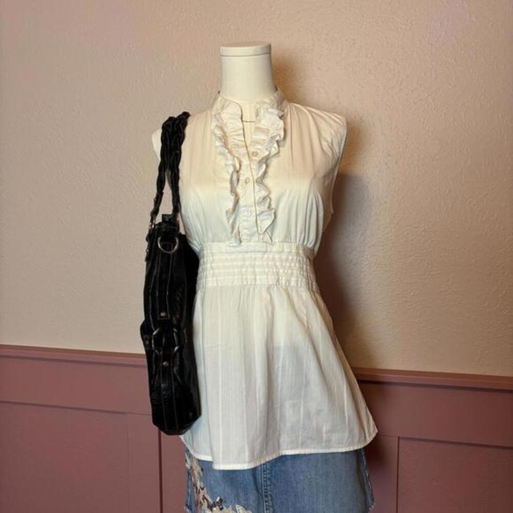 IZ Byer cottage ruffle tie back blouse sz large cotton prairie
